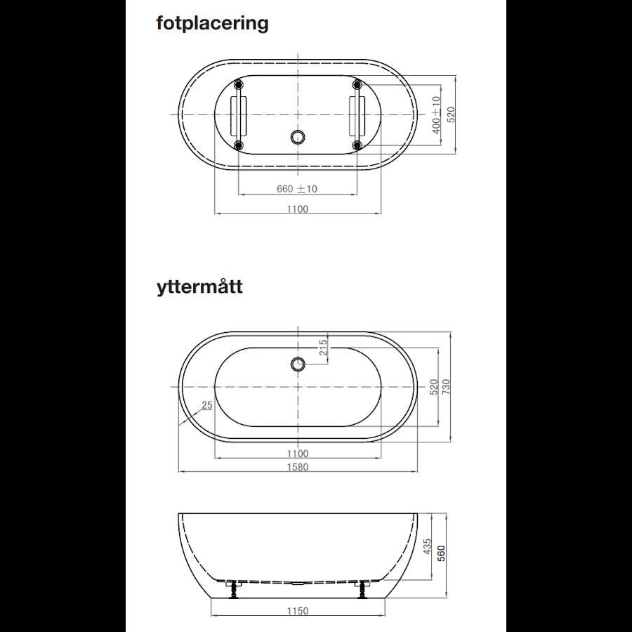 Badkar Sense 1580mm, Vit