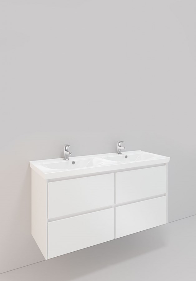 Badrumsmöbel Lifestyle Lc 114 Dubbel Med 4 Lådor Högt Handfat 120cm, Vit