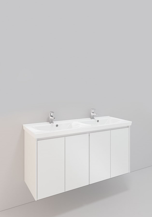 Badrumsmöbel Lifestyle Lc 122 Dubbel Med 4 Dörrar Högt Handfat 120cm, Vit