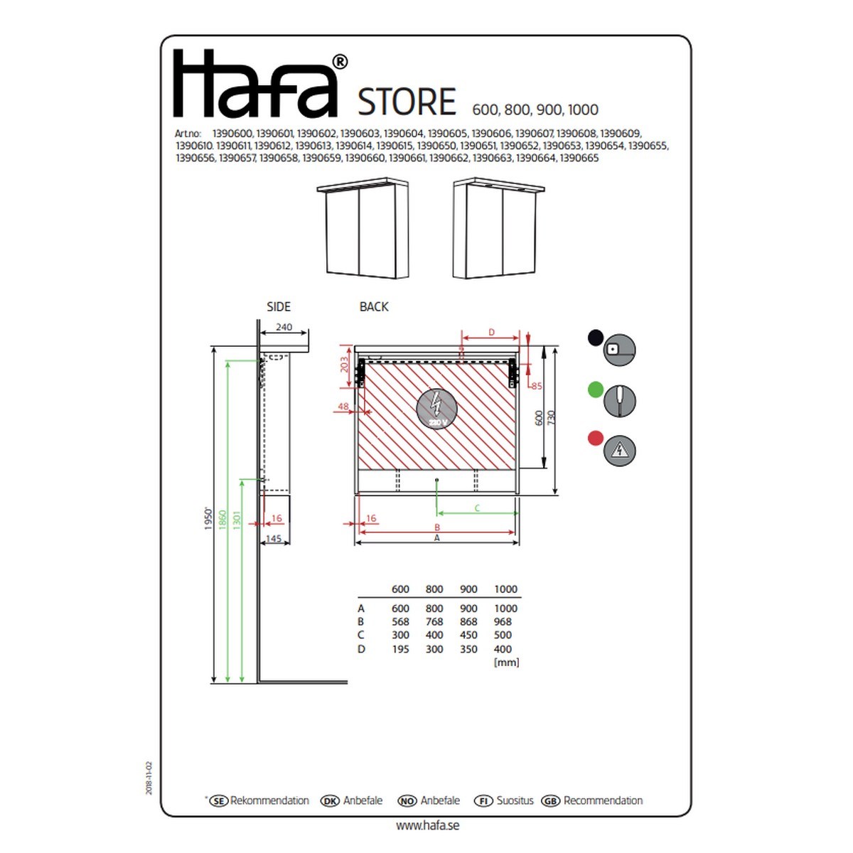 Spegelskåp Store Ledspots 60x75cm, Matt, Vit