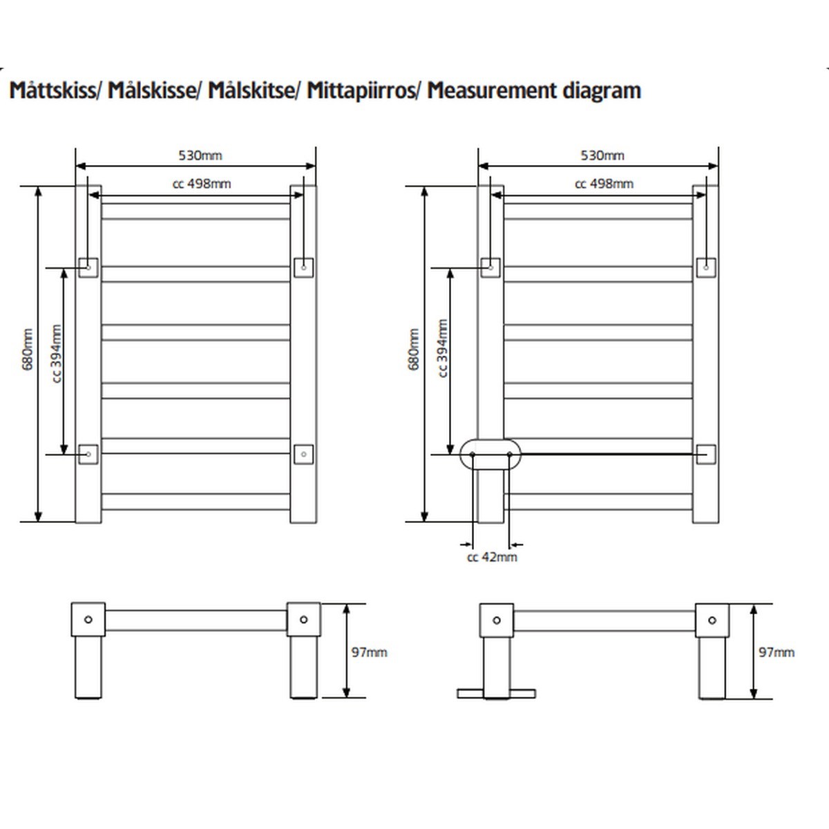 Handdukstork Go El, 60, 530x680mm, Blank, Krom