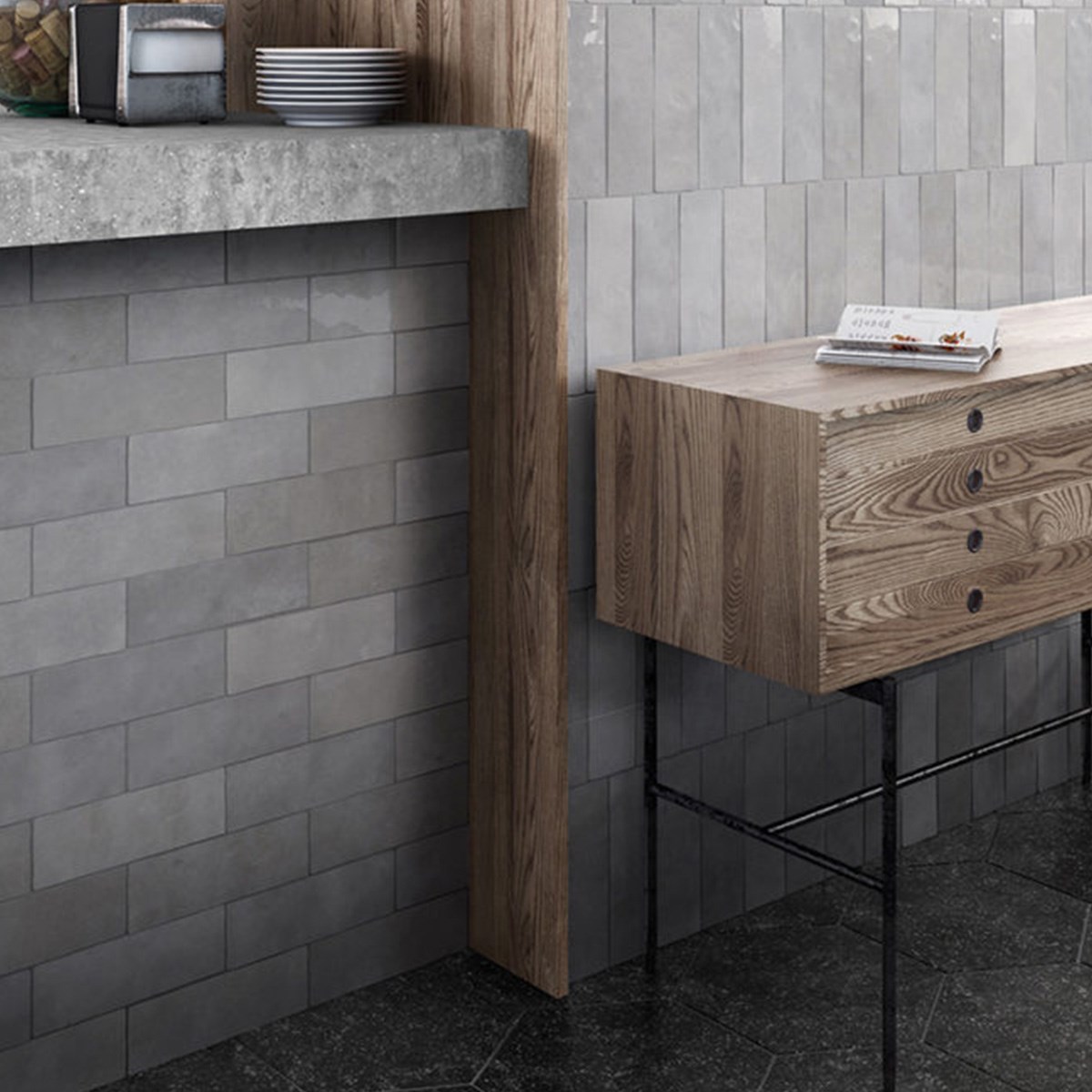 Kakel Artisan Alabaster Grå, 6.5x20cm, Blank