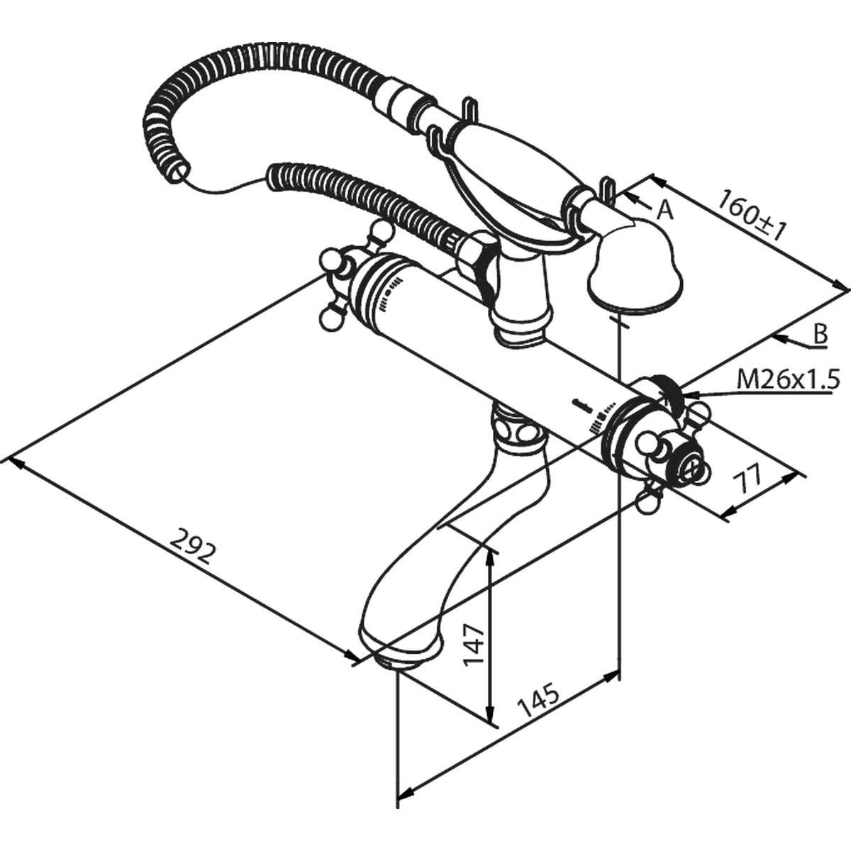 Badkarsblandare Tradition Med Excenterkopplingar 160mm, Krom