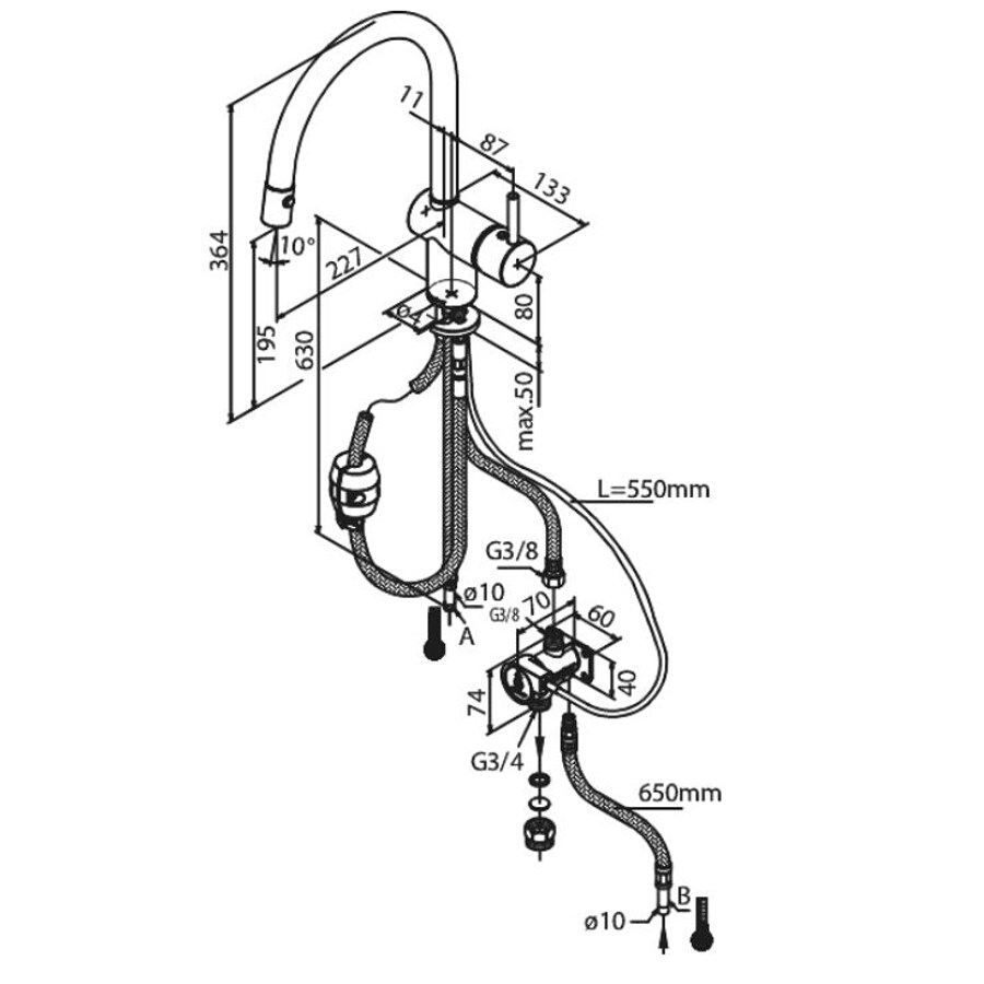 Köksblandare Osier C-pip Med Diskmaskinsavstängning Och Utdragbar Handdusch Krom