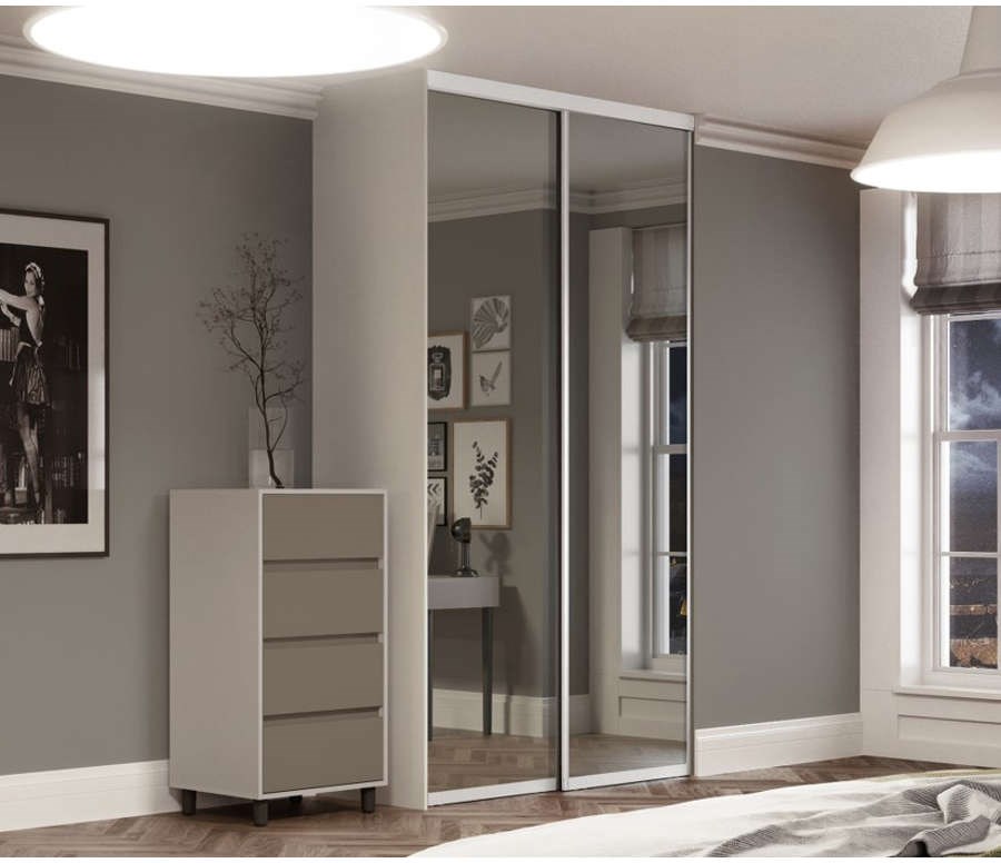 Skjutdörr Twinpak Spegel Stål, 1200x2318mm