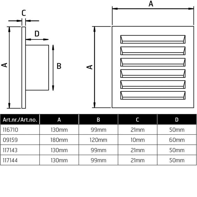 Ventilationsgaller 100kv2 Röd
