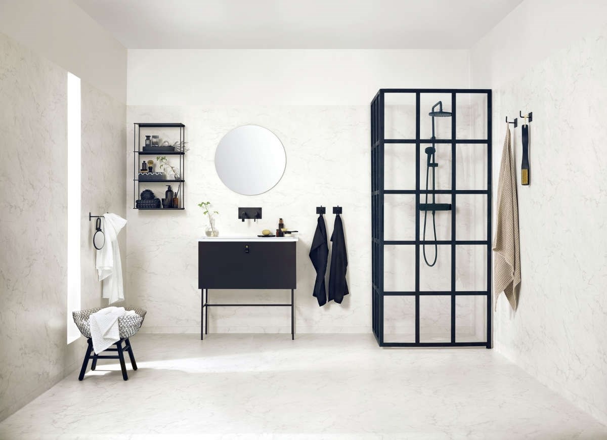 Våtrumsgolv Aquarelle Marble Carrare White 200cm, Grå