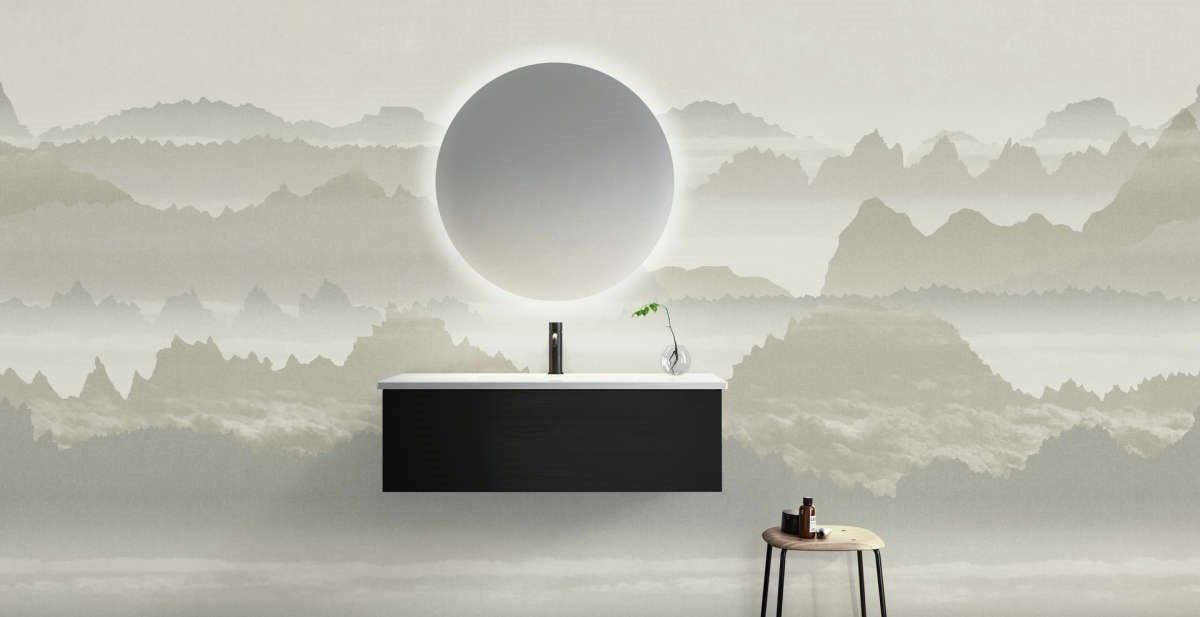 Våtrumsvägg Aquarelle Misty Mountain Grey 200cm, Grå