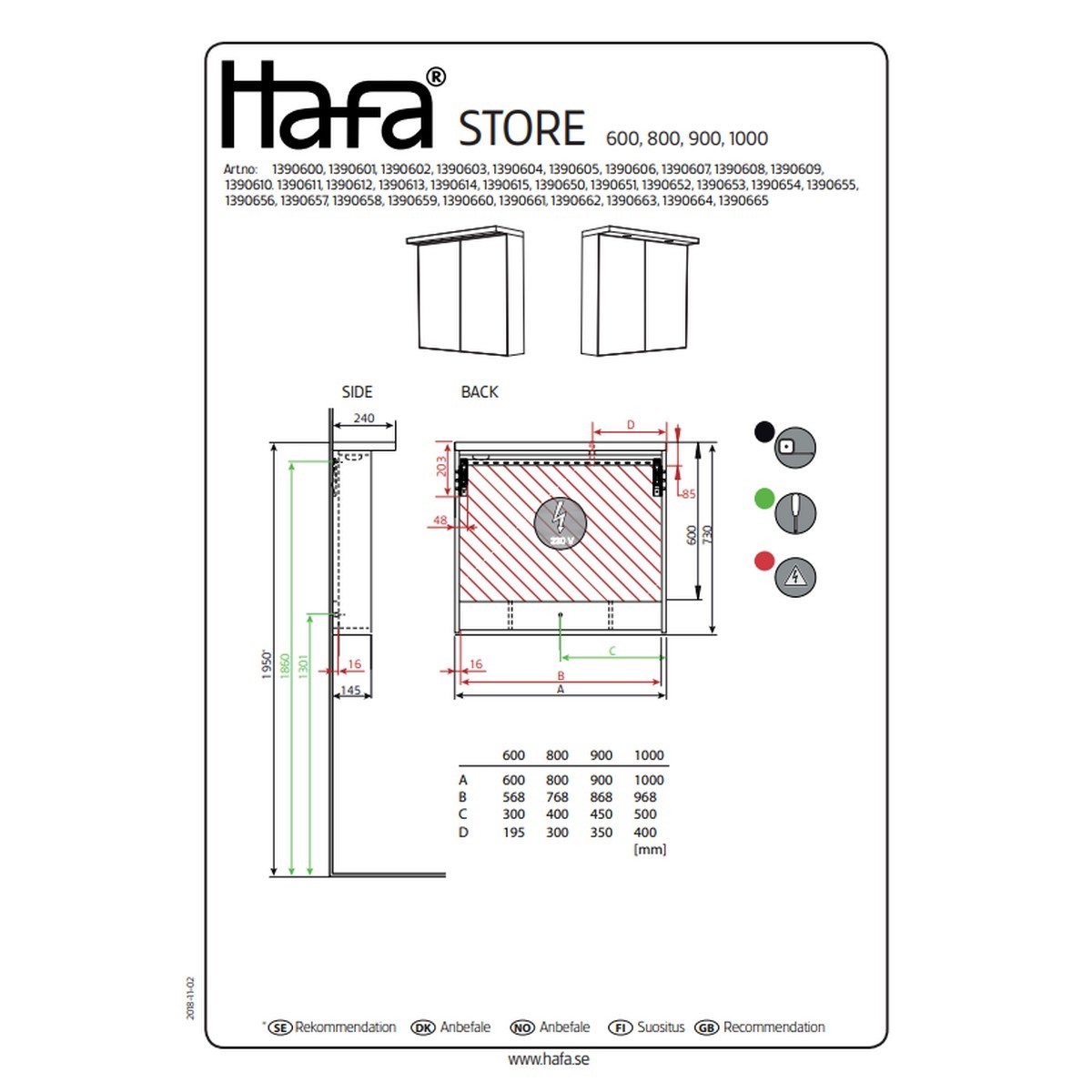 Spegelskåp Store Ledspots 80x75cm, Matt, Vit