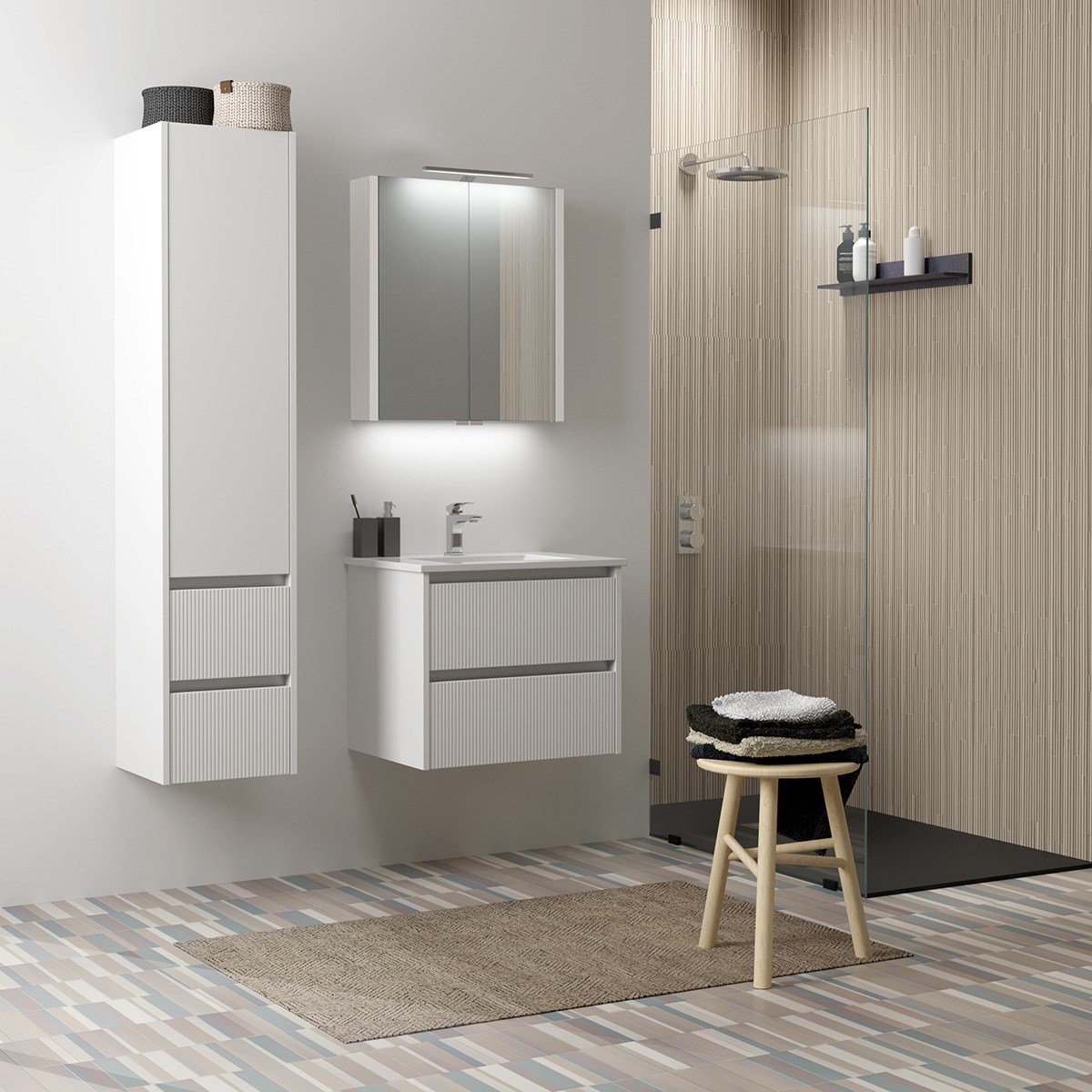 Badrumsmöbel Urban 60cm, Matt, Vit, Krom, Ram