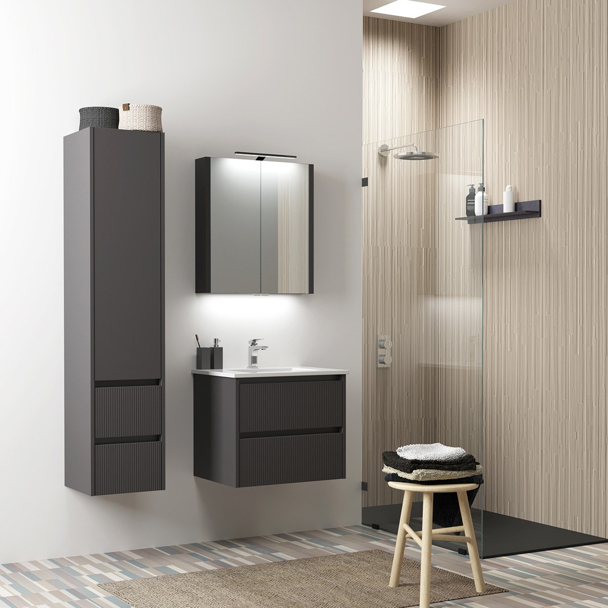 Badrumsmöbel Urban 60cm, Matt, Grå, Svart, Design