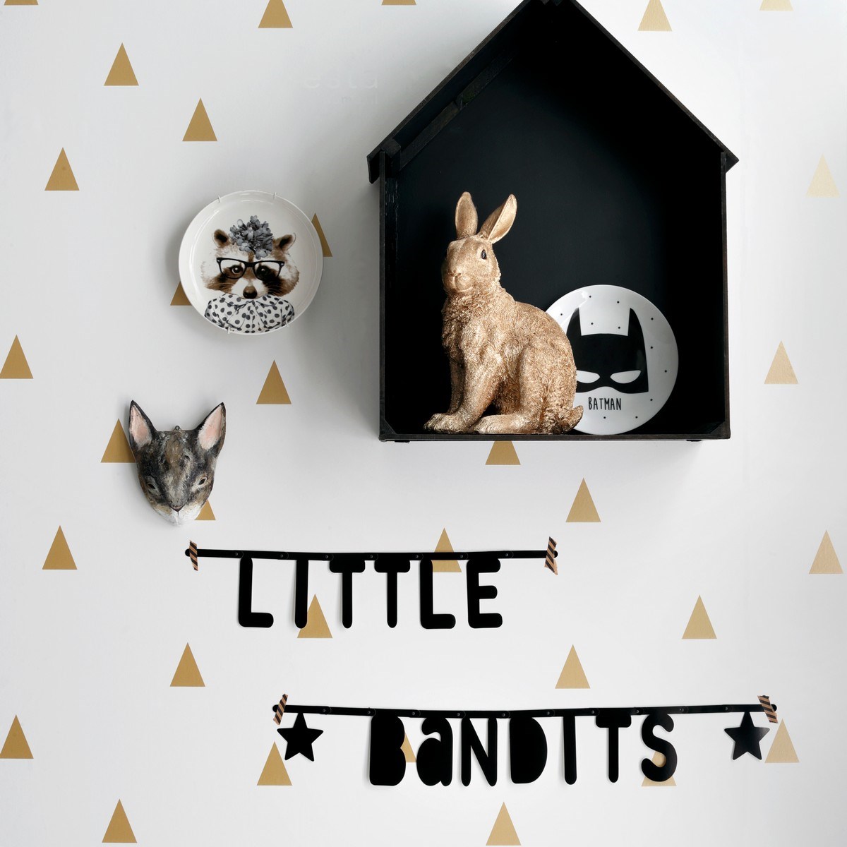 Tapet Little Bandits, Black & White With A Splash Of Gold 138943