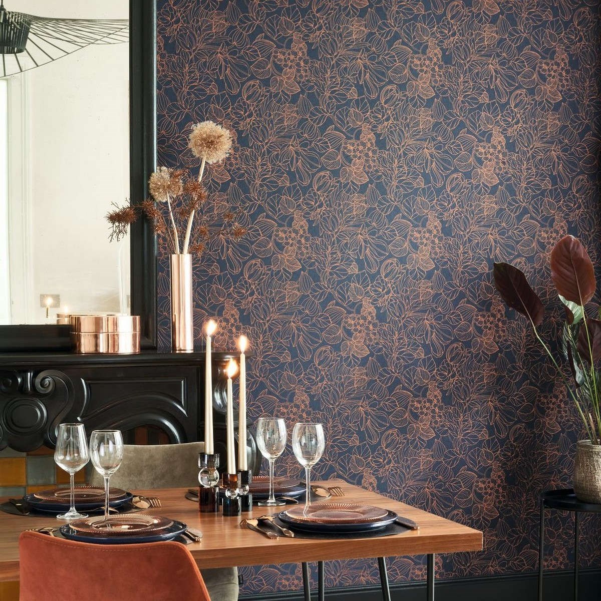 Tapet 1930 Gravure Bleu / Cuivre Mnct85726526