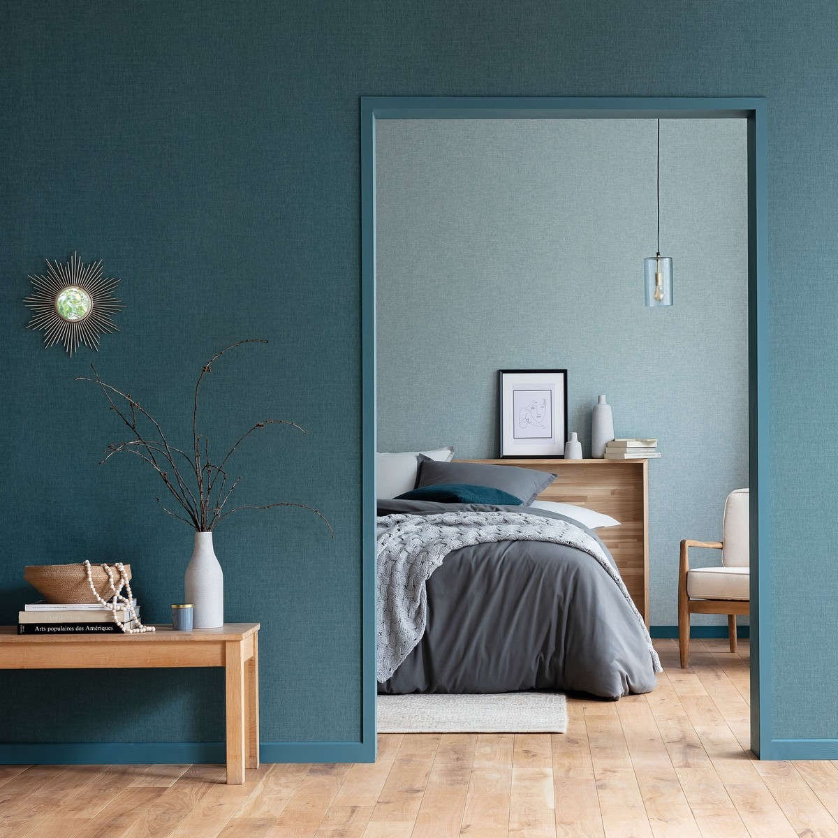 Tapet Linen 2  Linen Uni Bleu Argent Linn68527099