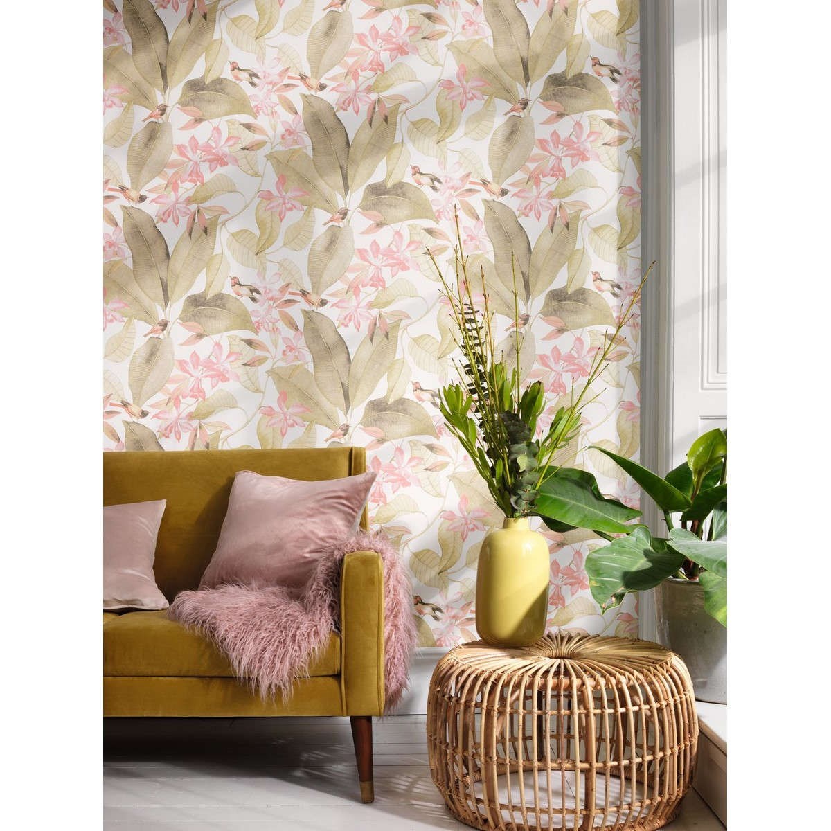 Tapet Delicacy Birdsong Vert / Rose Dely85387103