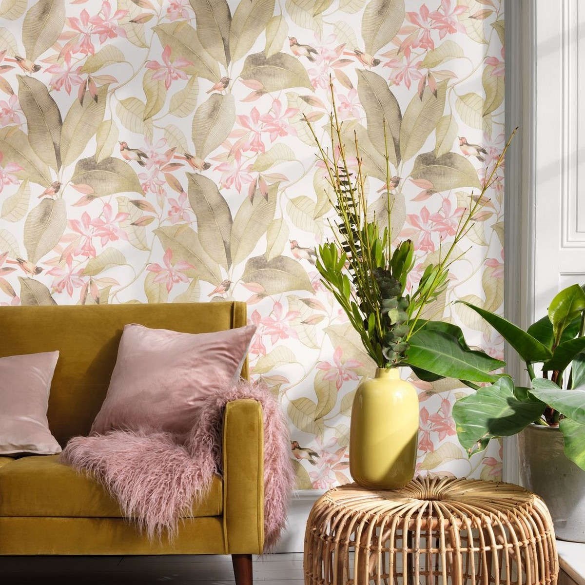 Tapet Delicacy Birdsong Vert / Rose Dely85387103