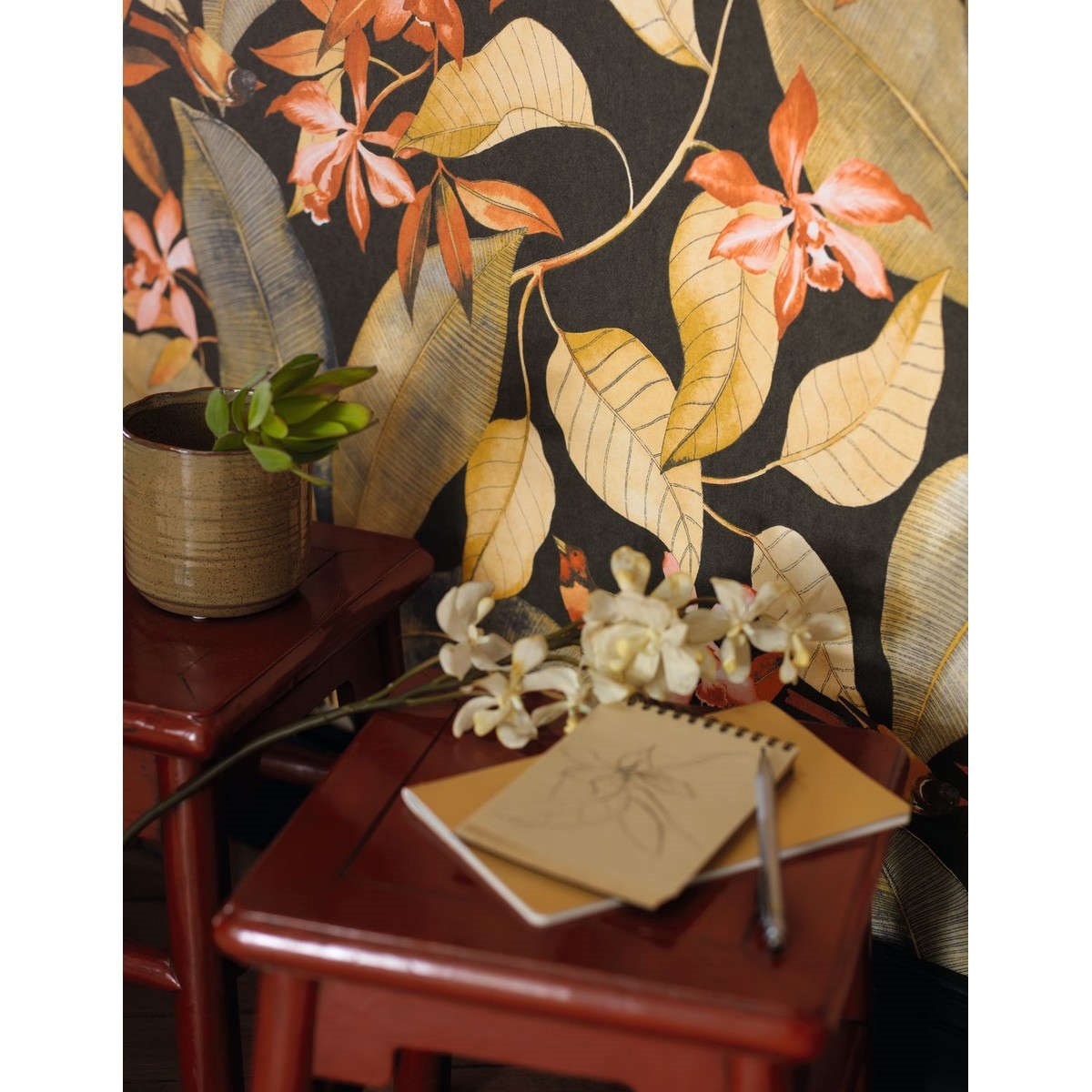 Tapet Delicacy Birdsong Noir / Jaune / Orange Dely85382347