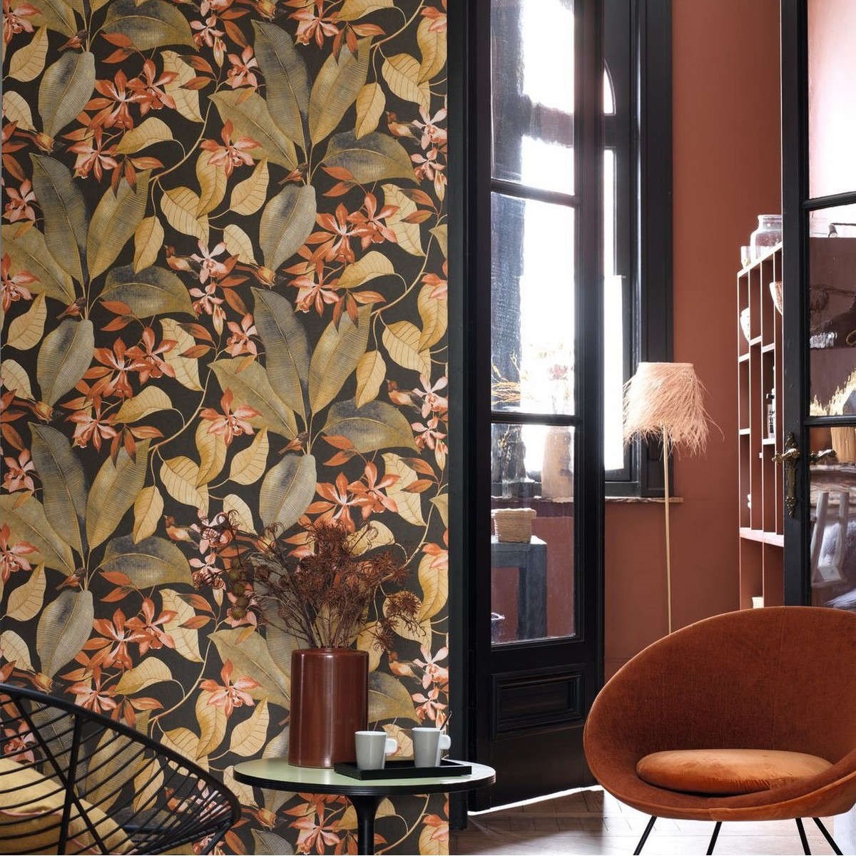 Tapet Delicacy Birdsong Noir / Jaune / Orange Dely85382347