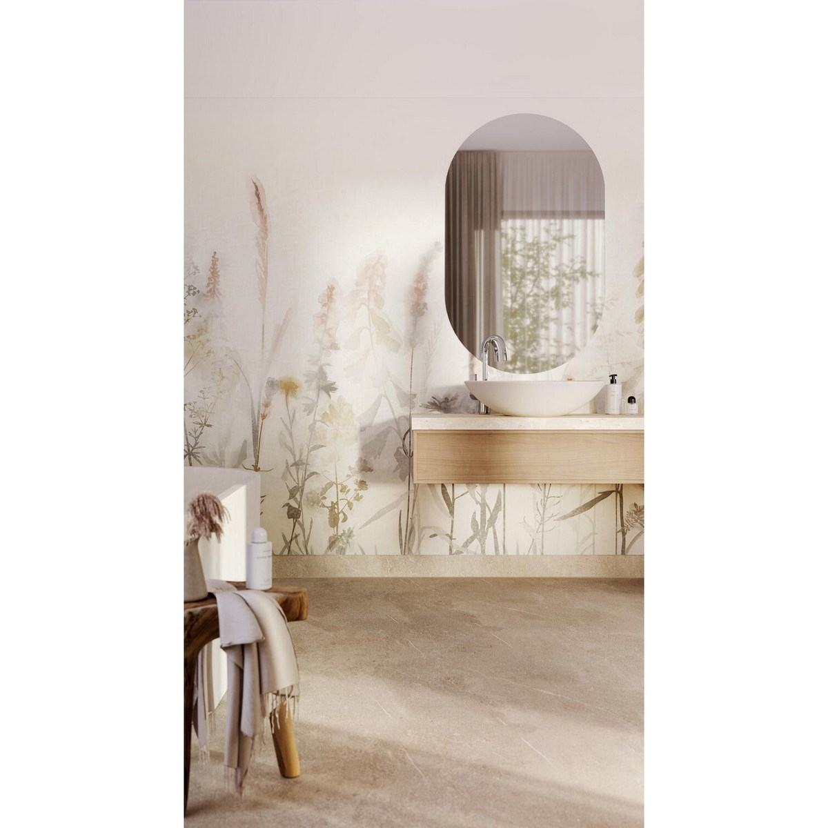 Våtrumsvägg Aquarelle Autumn Mist 200cm, Turkos