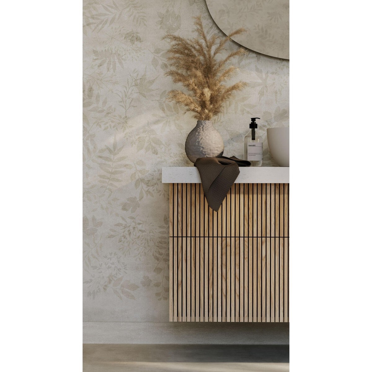 Våtrumsvägg Aquarelle Botanic Grey 200cm, Grå