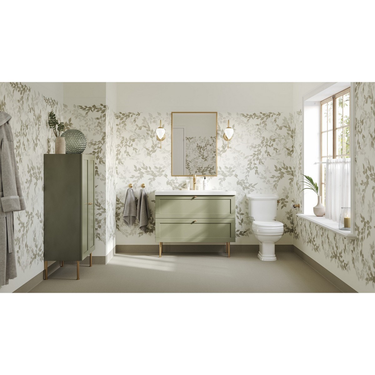 Våtrumsgolv Aquarelle Chambray Moss 200cm, Grön