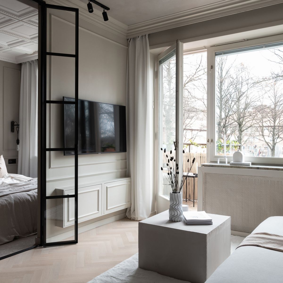 Fiskbensparkett 2:sort Boden B-planka, Powder White Ek,  Mattla