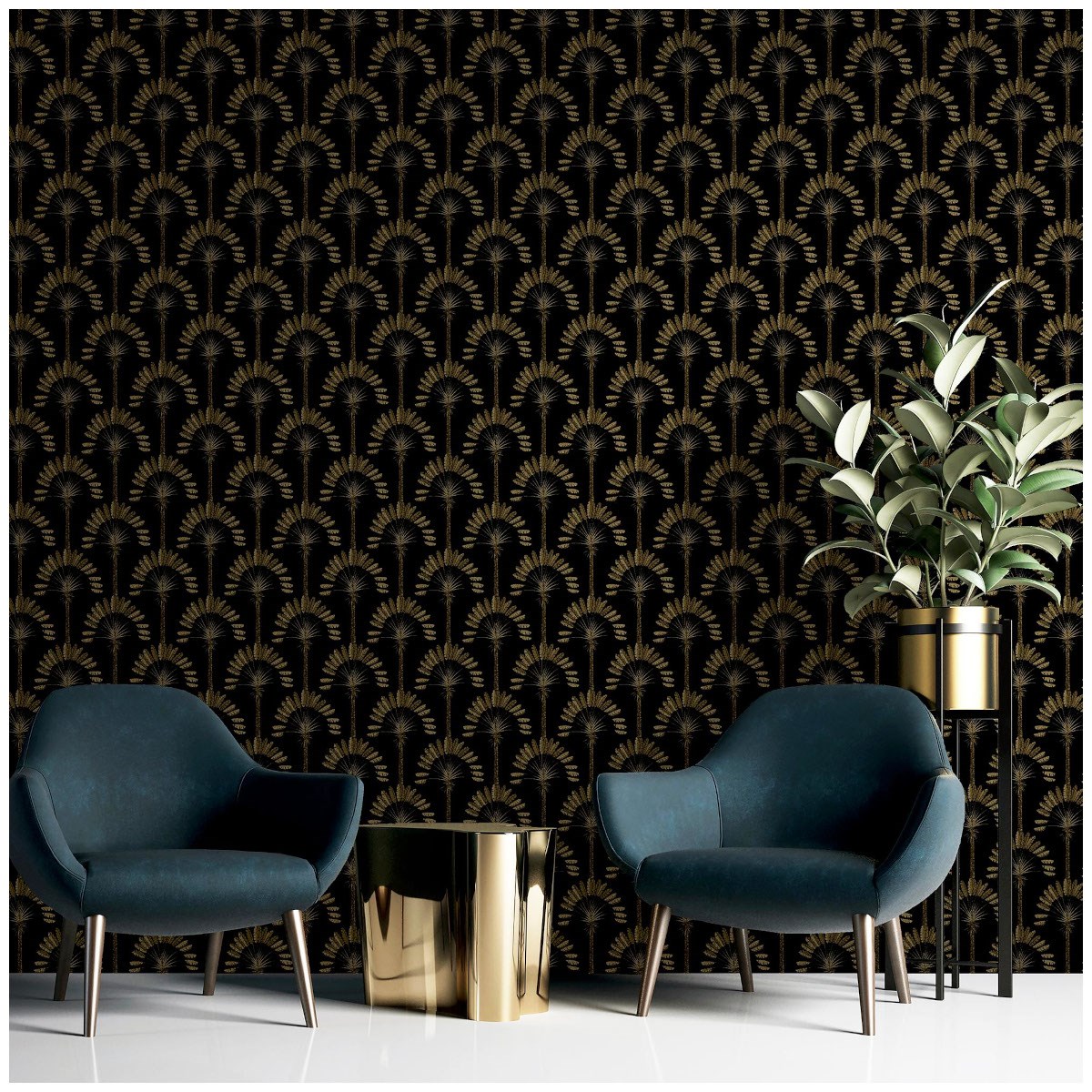 Tapet Fantasia III Palm Palace Black & Gold 921702