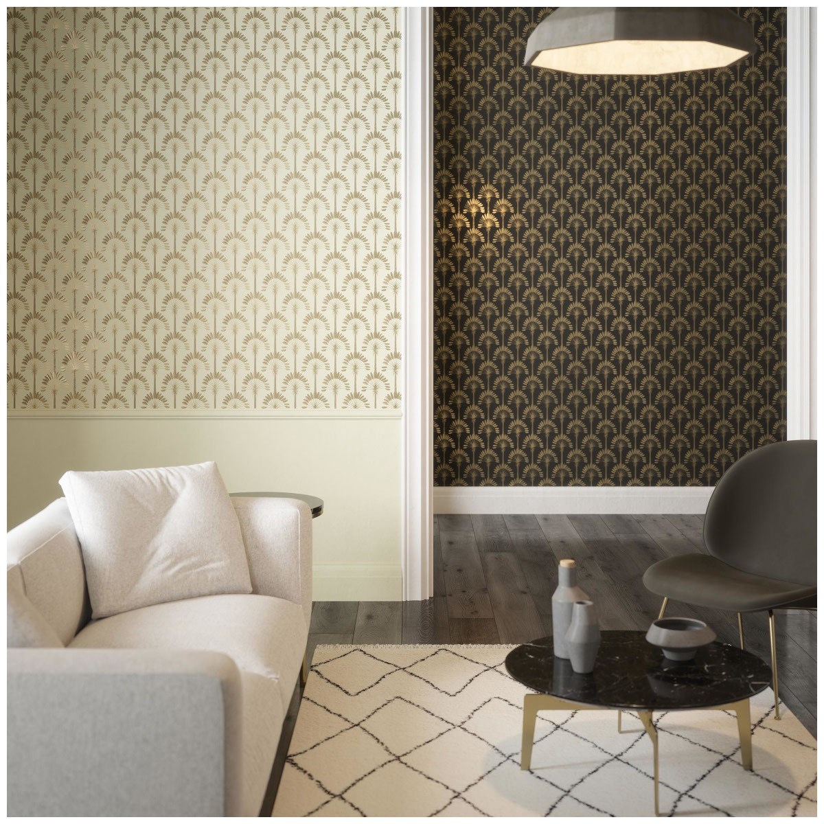 Tapet Fantasia III Palm Palace Cream & Gold 921701