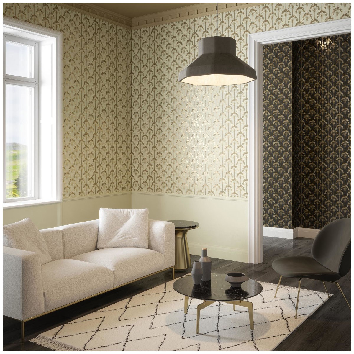 Tapet Fantasia III Palm Palace Cream & Gold 921701