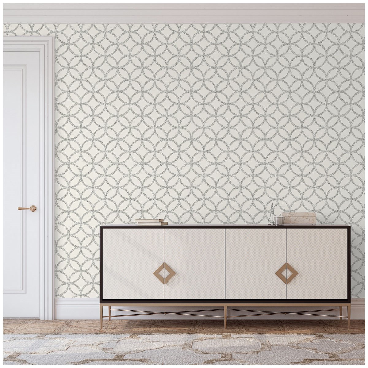 Tapet Fantasia III Sequin Geo White/silver 921707