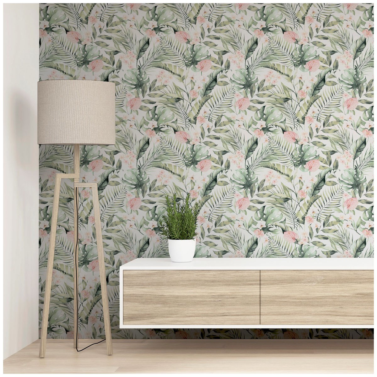 Tapet Fantasia III Tropical Floral Pink & Green 924906
