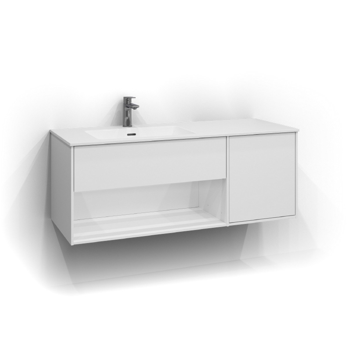 Kommod Epos 1+1 Lådor Och Öppen Förvaring Vänster 120x45cm, Vit, Plan, Push Open