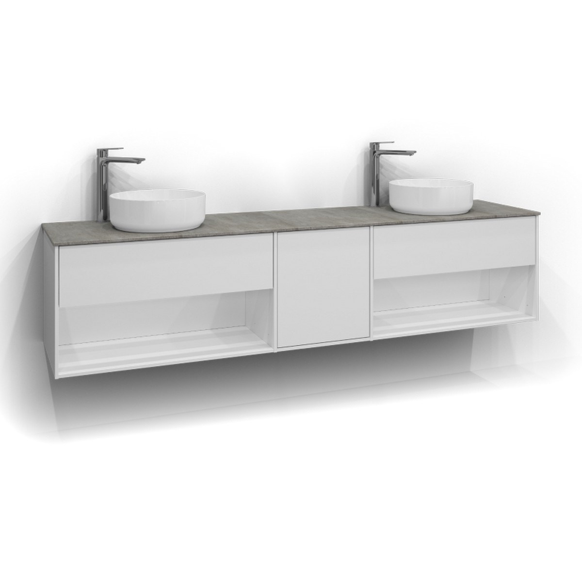 Kommod Epos 1+1+1 Lådor Och Öppen Förvaring 200x45cm, Vit, Plan, Push Open