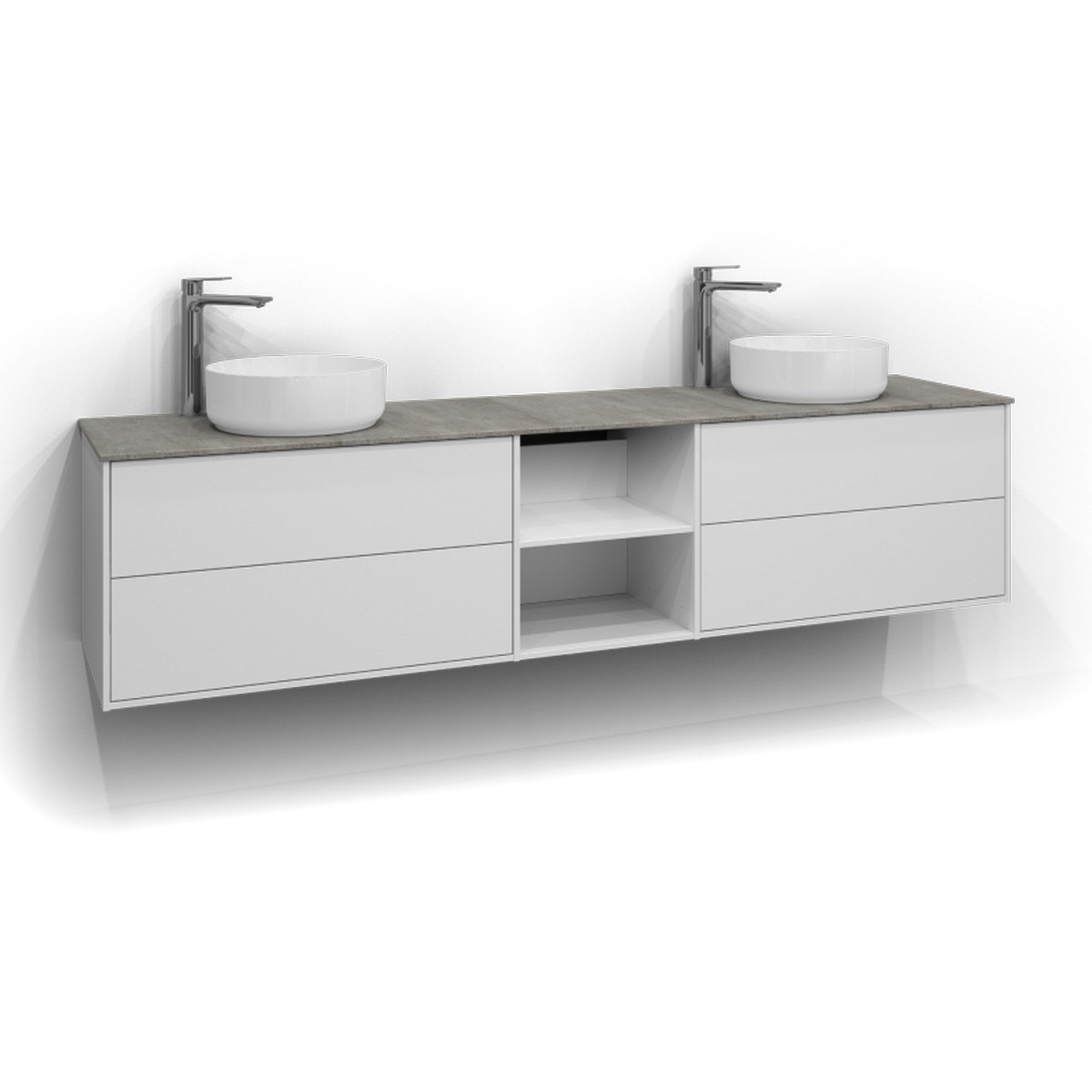 Kommod Epos 2+0+2 Lådor Och Öppen Förvaring 200x45cm, Vit, Plan