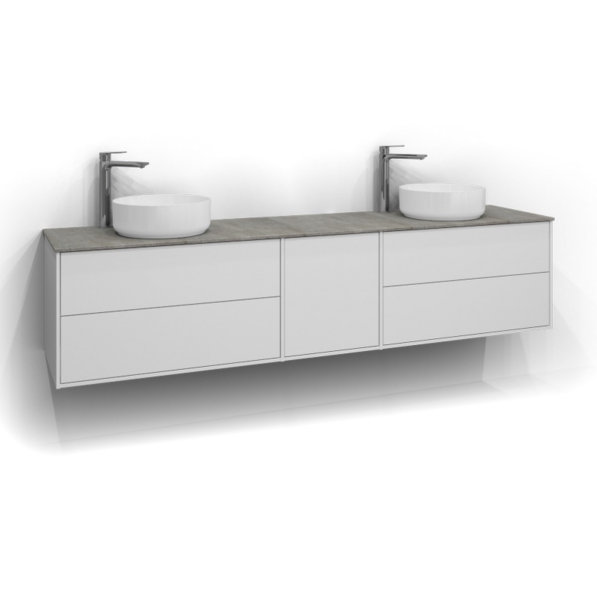 Kommod Epos 2+1+2 Lådor Och Öppen Förvaring 200x45cm, Vit, Plan, Push Open