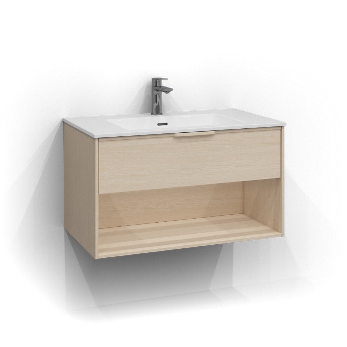 Kommod Epos 1 Låda Och Öppen Förvaring 80x45cm, Vit Ask, Relief