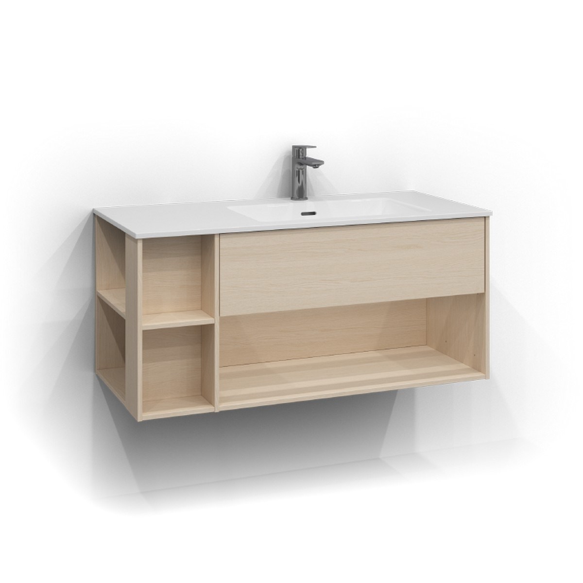 Kommod Epos 1 Låda Och Öppen Förvaring Höger 100x45cm, Vit Ask, Plan