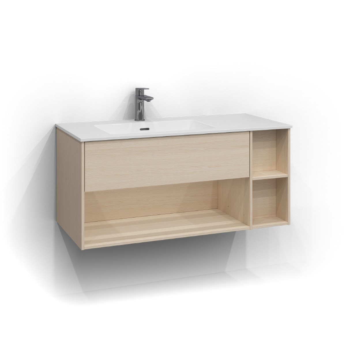 Kommod Epos 1 Låda Och Öppen Förvaring Vänster 100x45cm, Vit Ask, Plan