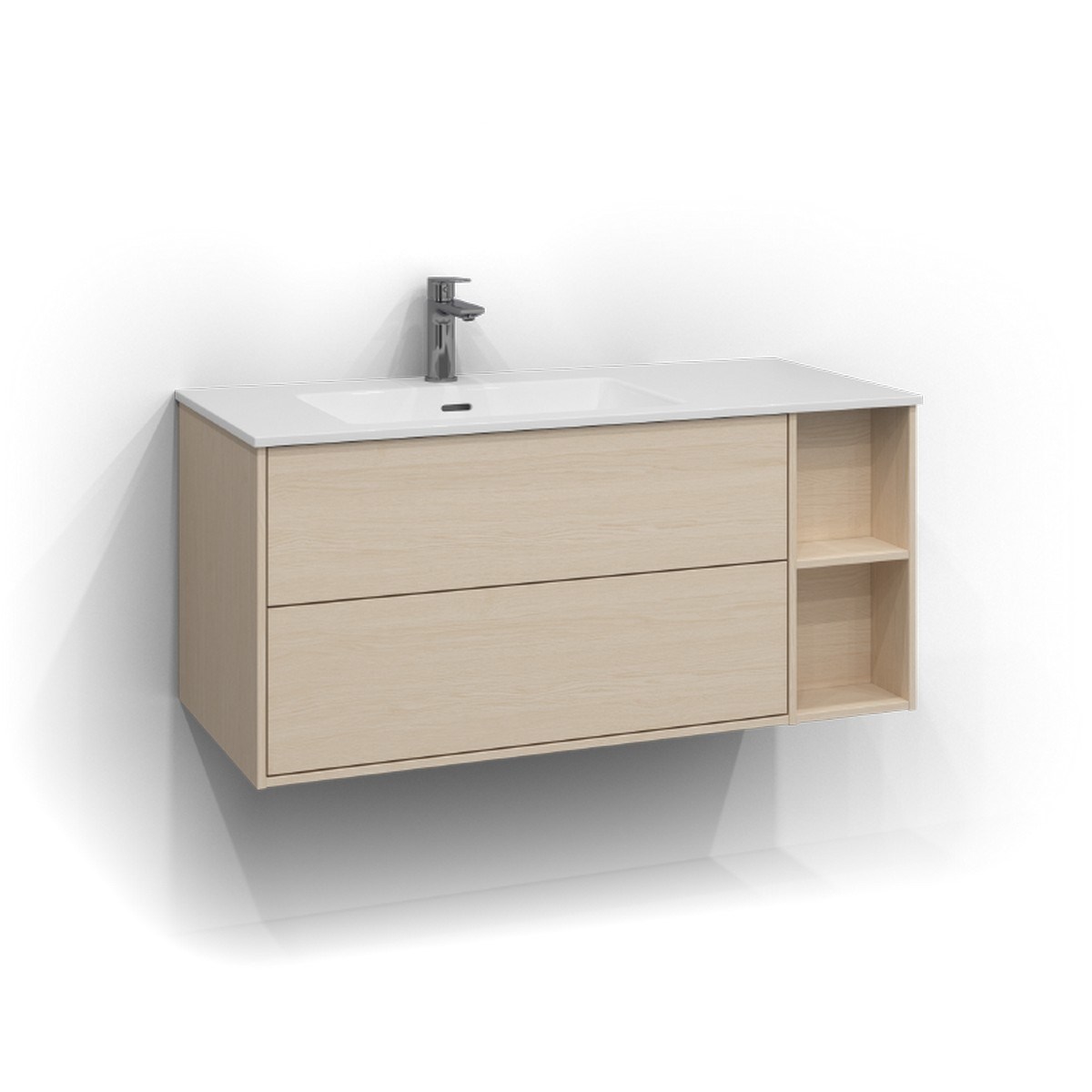 Kommod Epos 2 Lådor Vänster 100x45cm, Vit Ask, Plan, Push Open