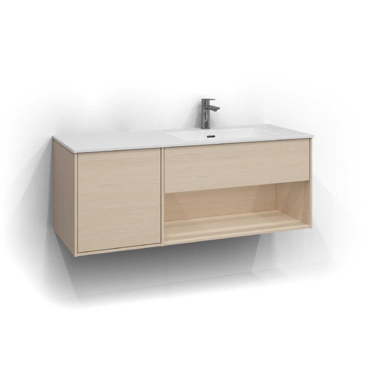 Kommod Epos 1+1 Lådor Och Öppen Förvaring Höger 120x45cm, Vit Ask, Plan, Push Open