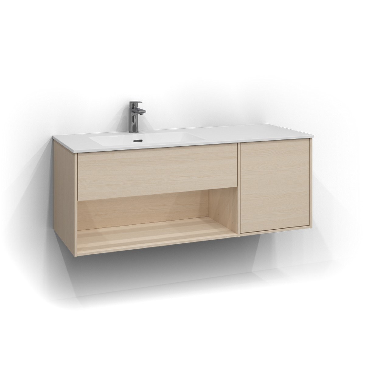 Kommod Epos 1+1 Lådor Och Öppen Förvaring Vänster 120x45cm, Vit Ask, Plan