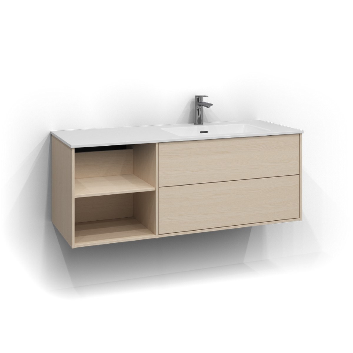 Kommod Epos 2+0 Lådor Och Öppen Förvaring Höger 120x45cm, Vit Ask, Plan, Push Open