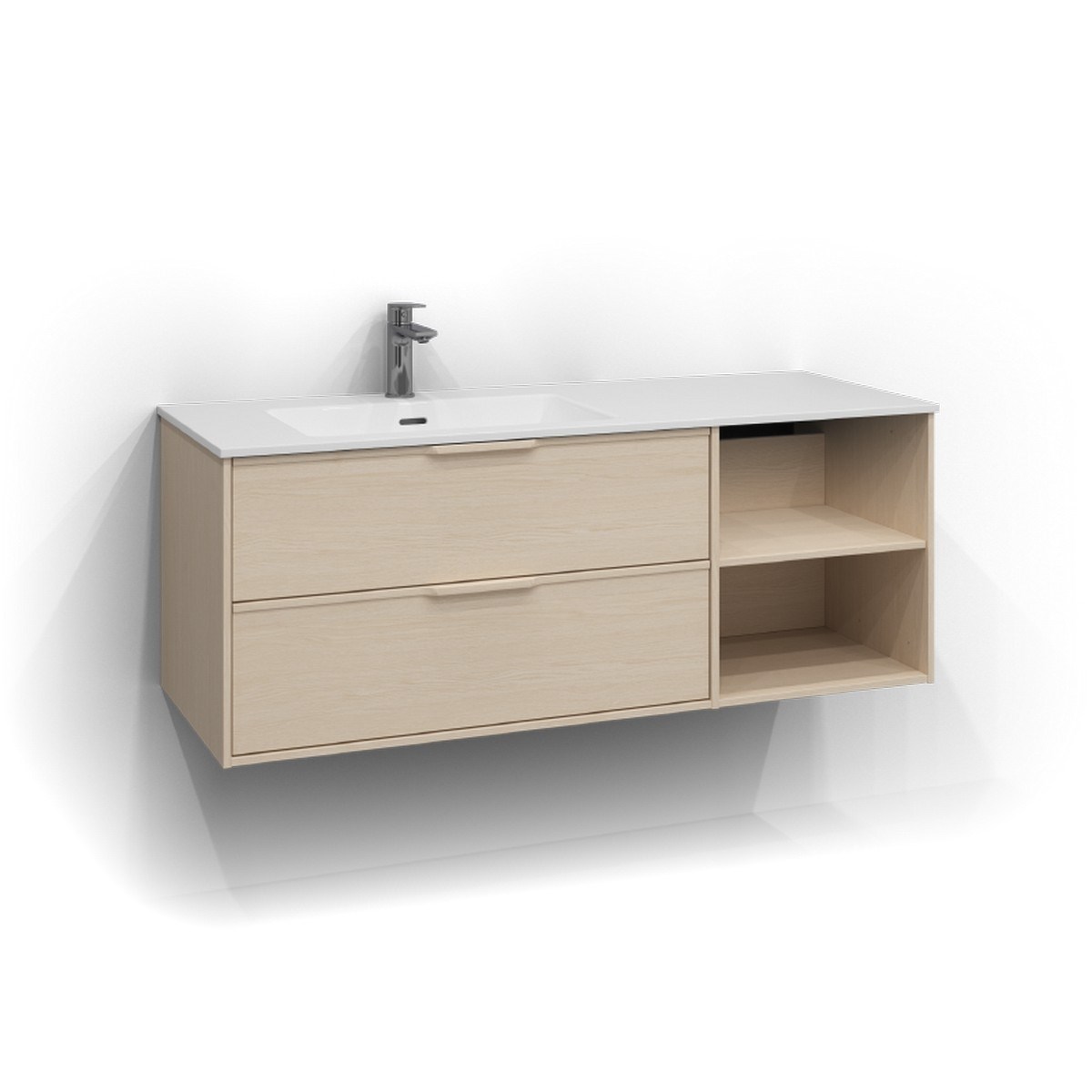 Kommod Epos 2+0 Lådor Och Öppen Förvaring Vänster 120x45cm, Vit Ask, Relief