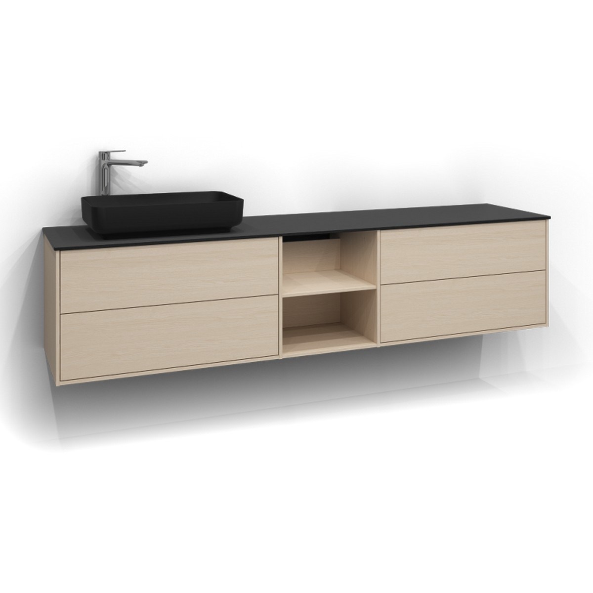 Kommod Epos 2+0+2 Lådor Och Öppen Förvaring 200x45cm, Vit Ask, Plan, Push Open