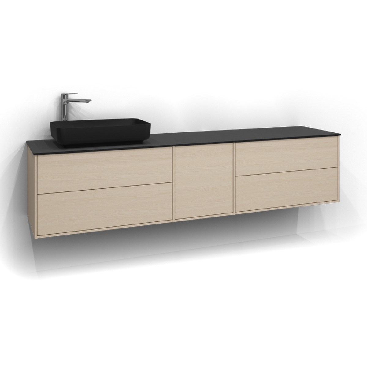 Kommod Epos 2+1+2 Lådor Och Öppen Förvaring 200x45cm, Vit Ask, Plan