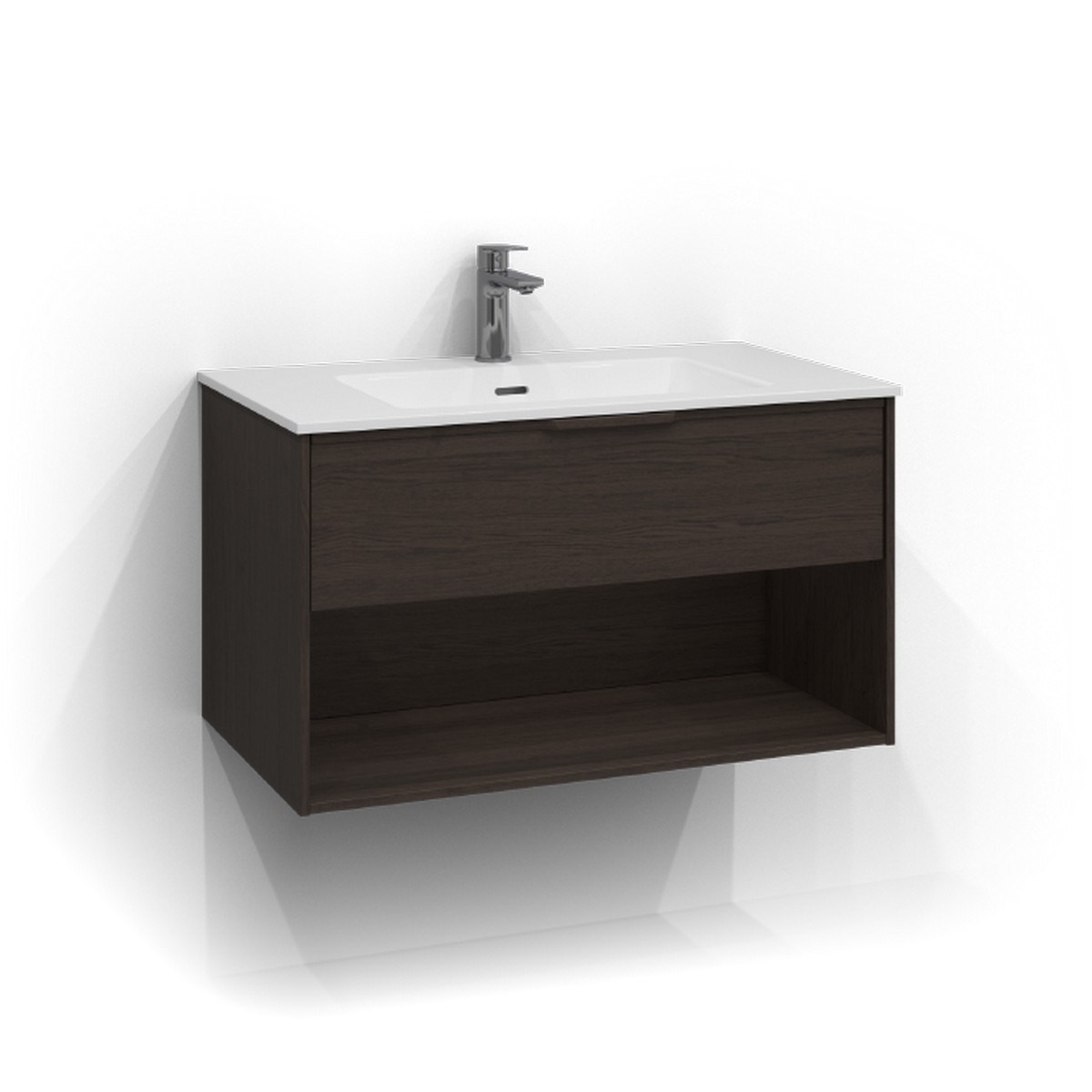 Kommod Epos 1 Låda Och Öppen Förvaring 80x45cm, Brun Ask, Relief