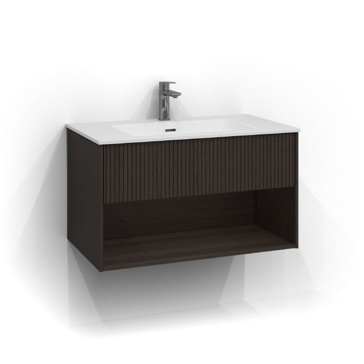 Kommod Epos 1 Låda Och Öppen Förvaring 80x45cm, Brun Ask, Rand, Push Open