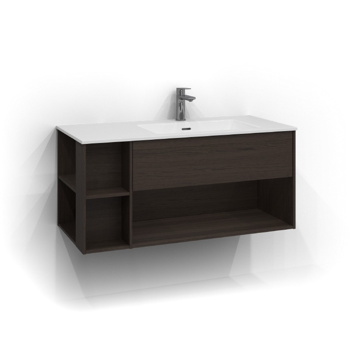 Kommod Epos 1 Låda Och Öppen Förvaring Höger 100x45cm, Brun Ask, Plan