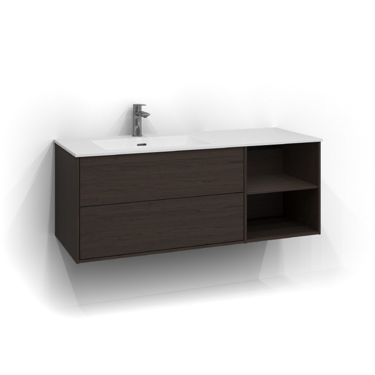 Kommod Epos 2+0 Lådor Och Öppen Förvaring Vänster 120x45cm, Brun Ask, Plan, Push Open