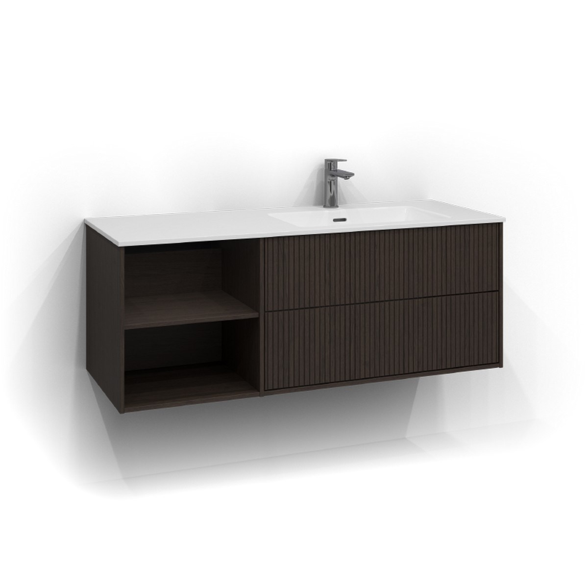 Kommod Epos 2+0 Lådor Och Öppen Förvaring Höger 120x45cm, Brun Ask, Rand